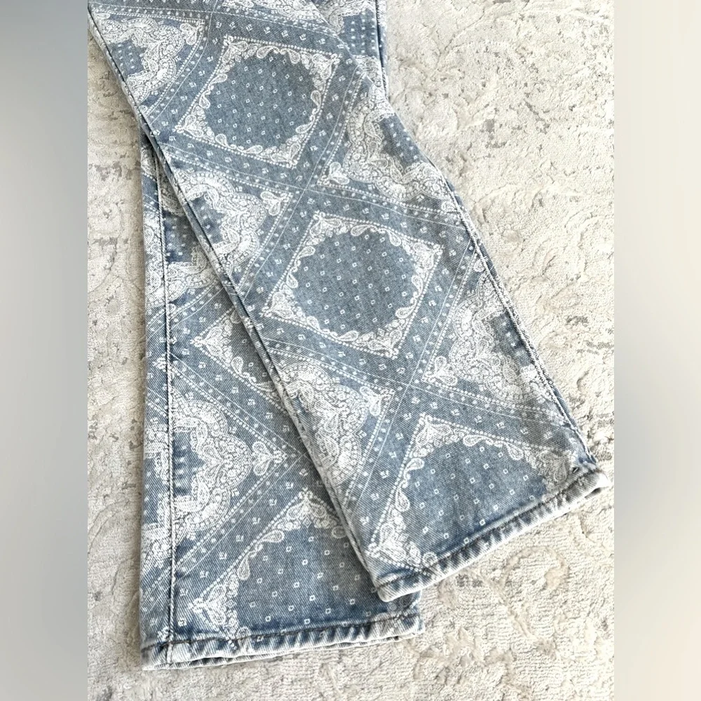 PACSUN High Rise Straight Leg Jeans Women's 28 Blue Bandana Print Button Fly